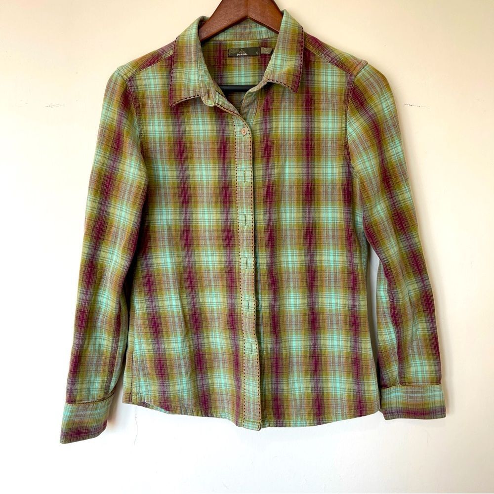 PrAna Size Small Plaid Button Up Long Sleeve‎ Shirt
